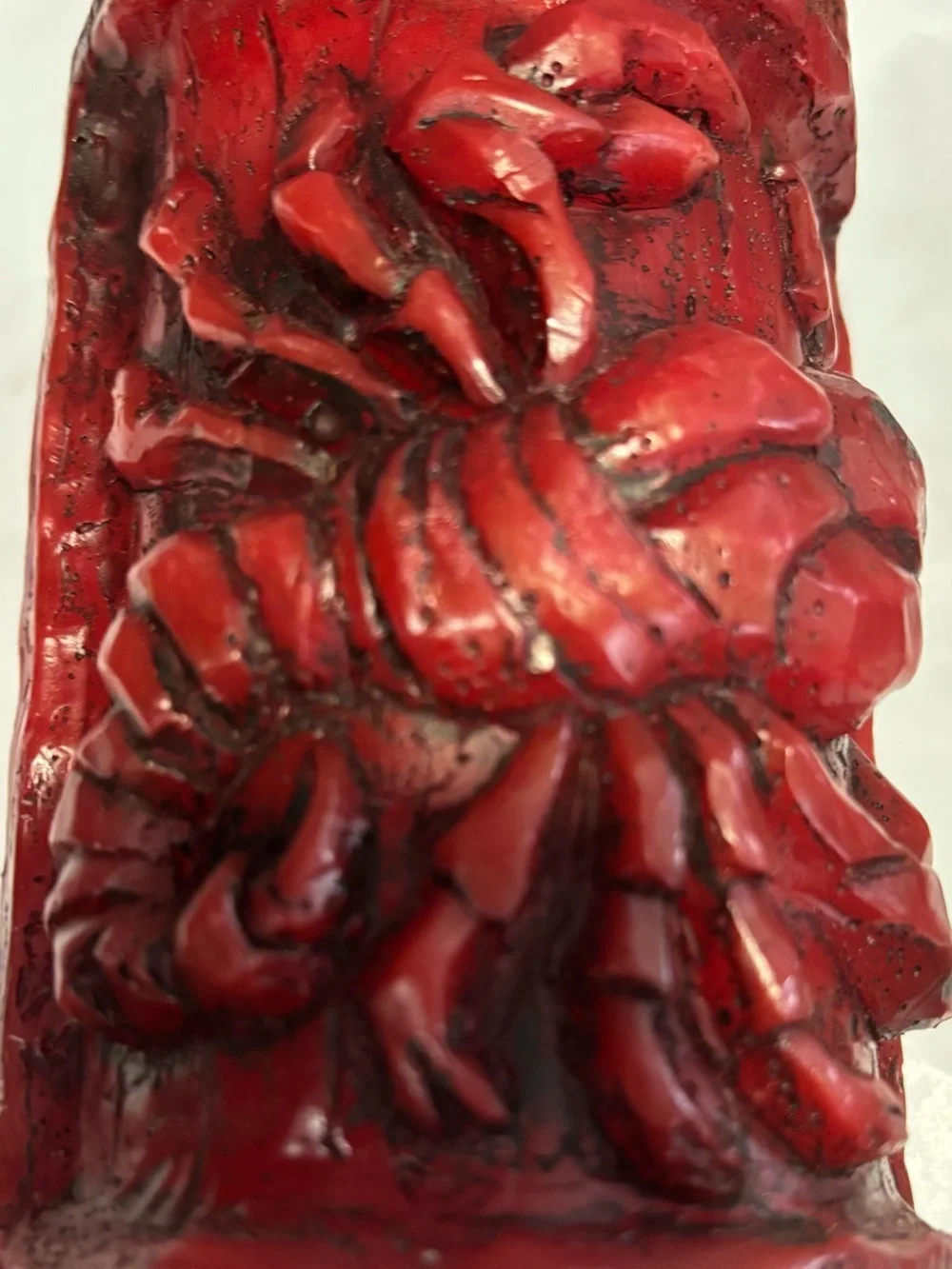 Vintage German Lobster Pillar Candle Red Black Carved Wax Nautical Decor 6”